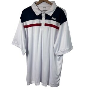 FILA S/S POLY POLO W/PCD YOKR TRIM WHITE NAVY RED SHORT SLEEVE SIZE 2XLT NWT